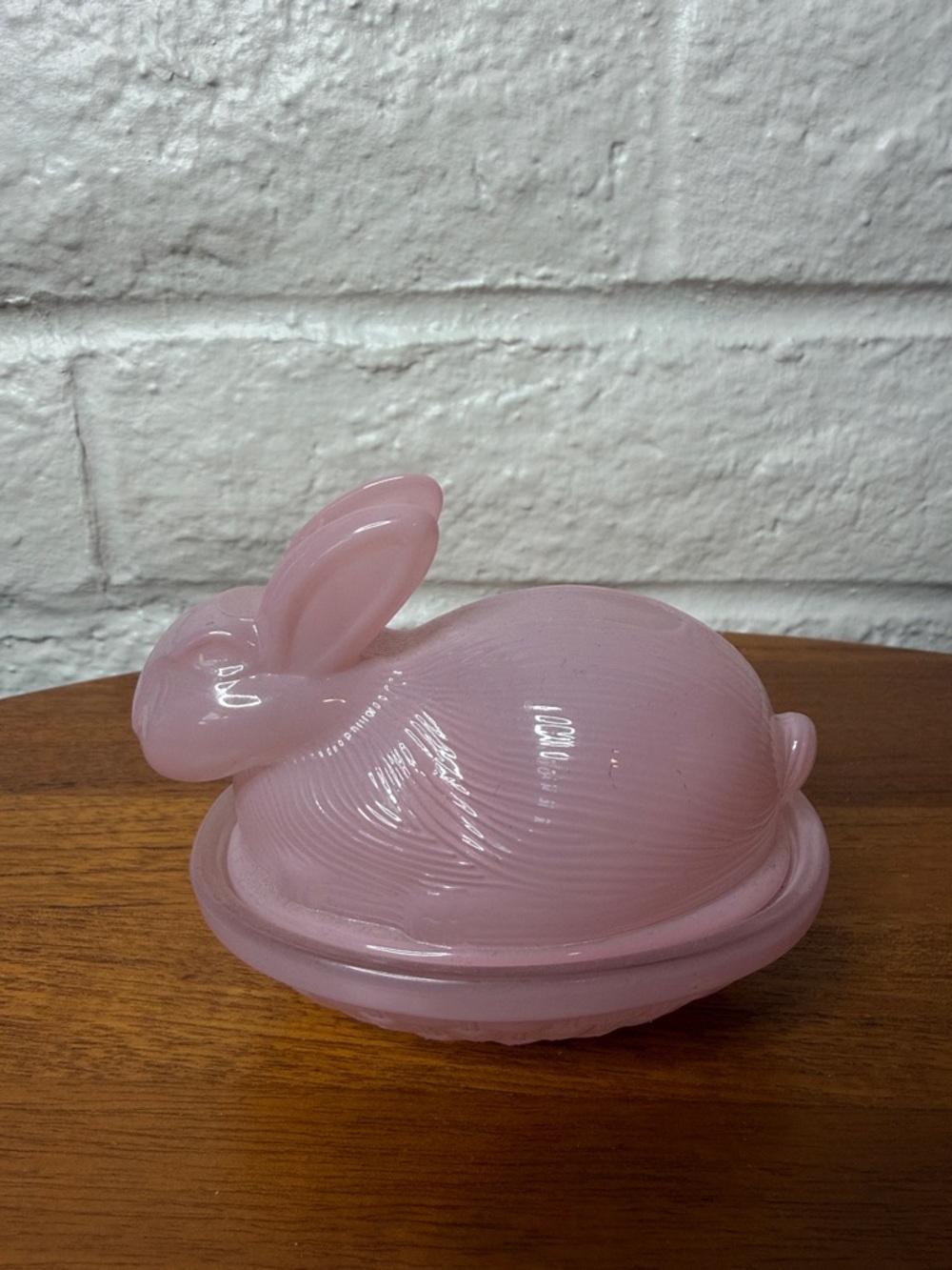 Pink glass bunny on a nest trinket box